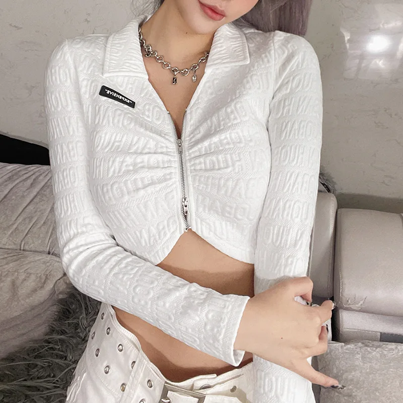 Spring Autumn Women Shirt Fashion Lapel Sweet Ruched Sexy Short Top Solid Casual Long Sleeve Zipper Cardigan Crop Top Shirt
Spring Autumn Women Shirt Fashion Lapel Sweet Ruched Sexy Short Top Solid Casual Long Sleeve Zipper Cardigan Crop Top Shirt