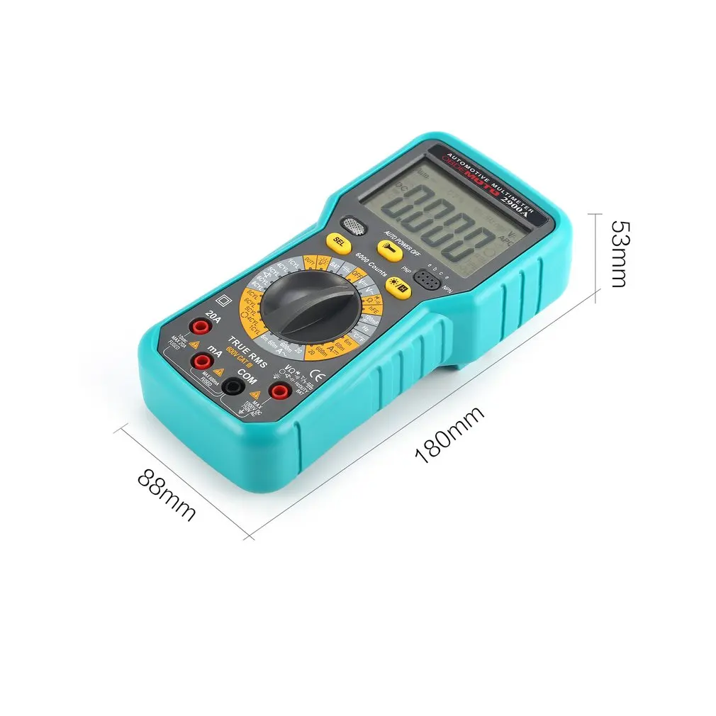 2900A Digital Automotive Multimeter 6000 Counts True RMS Auto Range Voltage Current Meter Resistance Capacitance Tester
2900A Digital Automotive Multimeter 6000 Counts True RMS Auto Range Voltage Current Meter Resistance Capacitance Tester