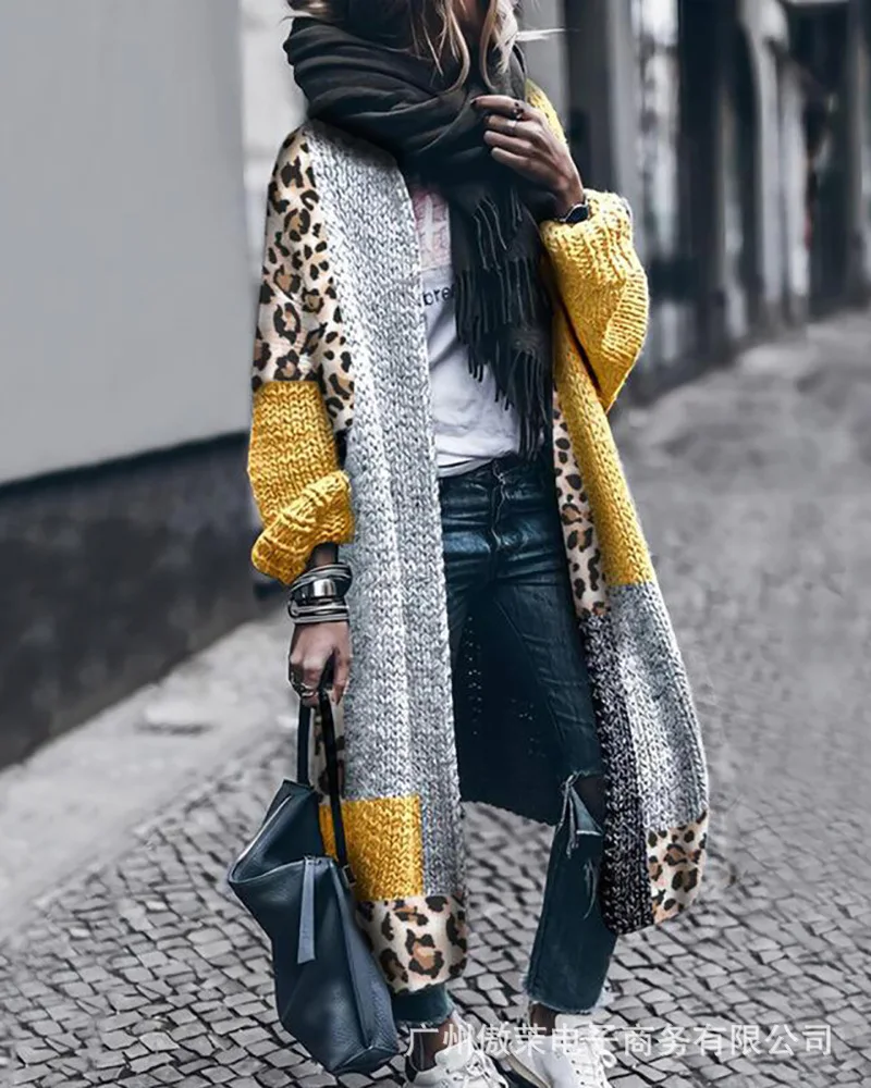2021 European and American women's new long sleeved sweater fashion leisure loose super long long sleeved leopard cardigan coat
2021 European and American women's new long sleeved sweater fashion leisure loose super long long sleeved leopard cardigan coat