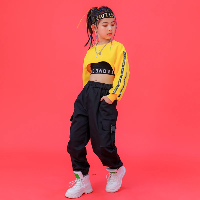 Girls Ballroom Hip Hop Clothing Yellow Loose Tops Black Hiphop Pants Children Jazz Street Dance Costumes Rave Clothes 110-170CM
Girls Ballroom Hip Hop Clothing Yellow Loose Tops Black Hiphop Pants Children Jazz Street Dance Costumes Rave Clothes 110-170CM