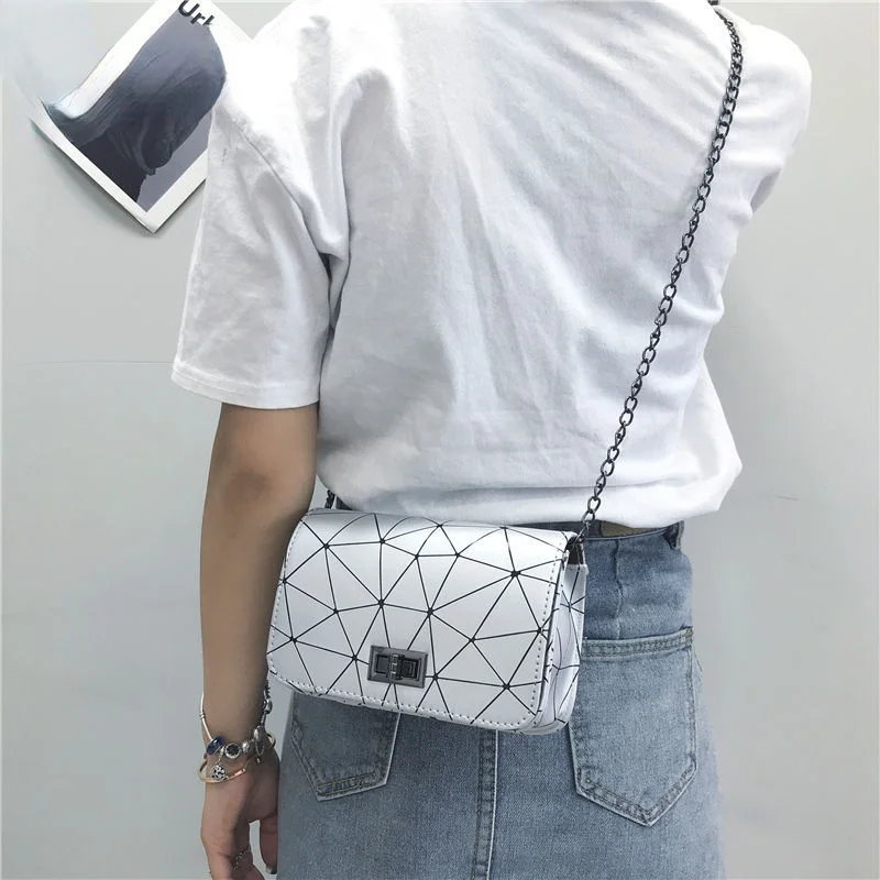 New Fashion Diamond Chain Black Purse Women Shoulder Bag Plaid Lady Crossbody PU Leather Lock Flap Handbag | Электроника