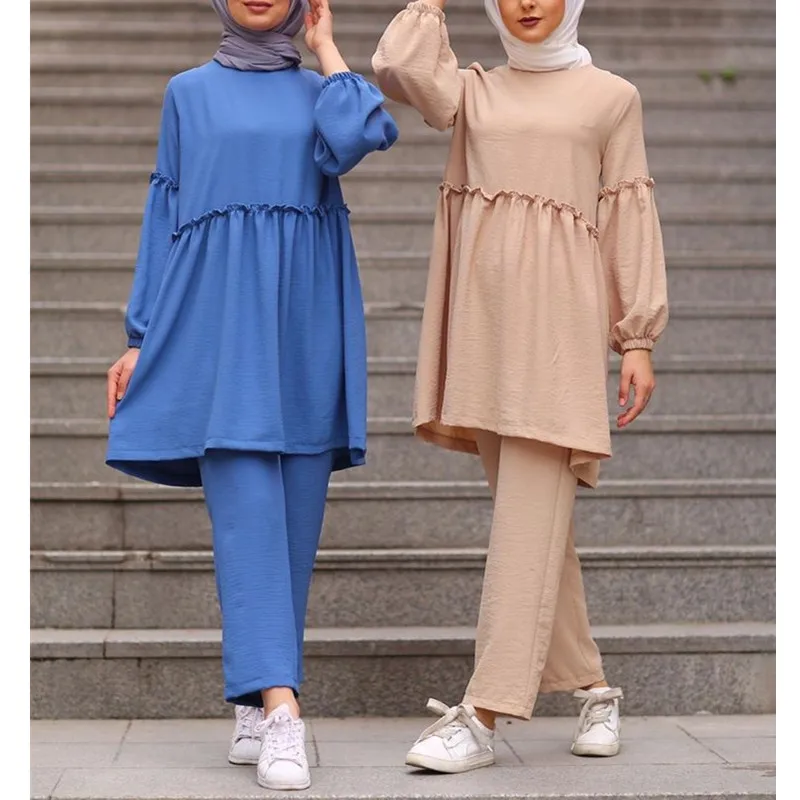 2021 2 Piece Set Muslim Women Buttoned Tunic + Trousers Double Eid Suits Turkey Blouse Wide Leg Pants Kaftan Islamic Clothes
2021 2 Piece Set Muslim Women Buttoned Tunic + Trousers Double Eid Suits Turkey Blouse Wide Leg Pants Kaftan Islamic Clothes
