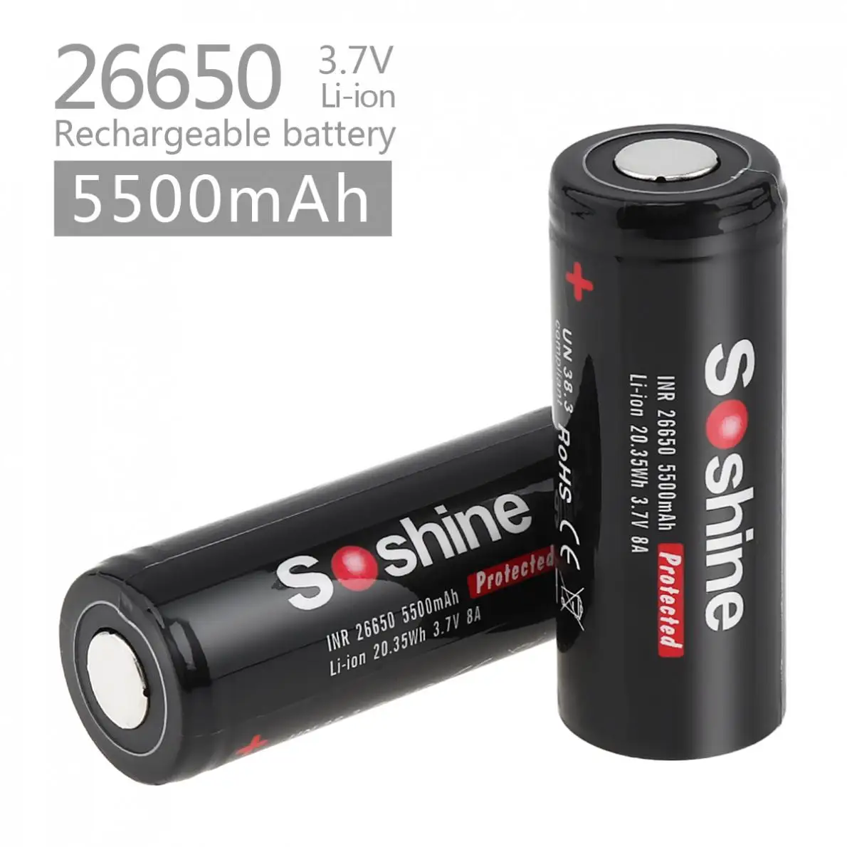 Литий ионный перезаряжаемый аккумулятор большой емкости Soshine 3 7 в 5500 мАч 2 шт. с