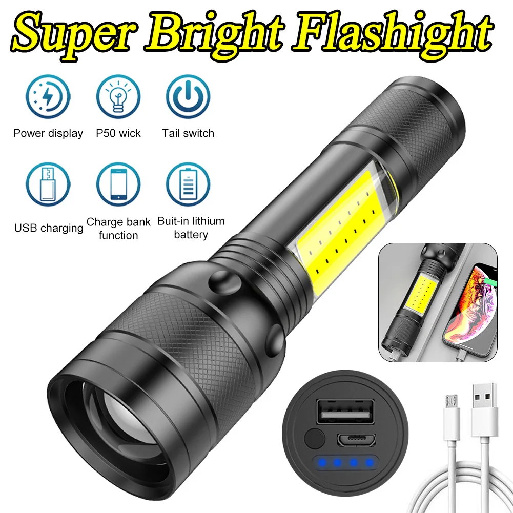 Portable LED Flashlight 1200mAh USB Rechargeable High Brightness 5 Mode Zoomable Handheld Torch Light Waterproof Camping Lamp
Portable LED Flashlight 1200mAh USB Rechargeable High Brightness 5 Mode Zoomable Handheld Torch Light Waterproof Camping Lamp