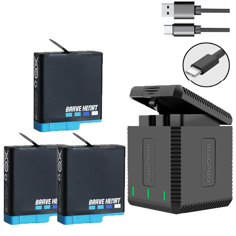 Зарядное устройство с 3 USB портами и светодиодной подсветкой для камеры GoPro 5 Hero 6 7 8