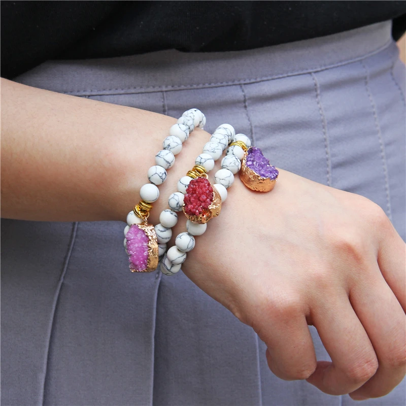 Handmade Natural Stone Beads Energy Bracelet 8mm White Howlite Turquoises Stretch Charm Bracelet for Women Yoga Jewelry Gifts
Handmade Natural Stone Beads Energy Bracelet 8mm White Howlite Turquoises Stretch Charm Bracelet for Women Yoga Jewelry Gifts