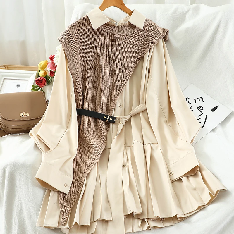 Two Piece Outfits for Women Streetwear Pleated Skirts Mini Dresses Irregular Knitted Vest 2021 Fashion Suit 2 Piece Sets
Two Piece Outfits for Women Streetwear Pleated Skirts Mini Dresses Irregular Knitted Vest 2021 Fashion Suit 2 Piece Sets