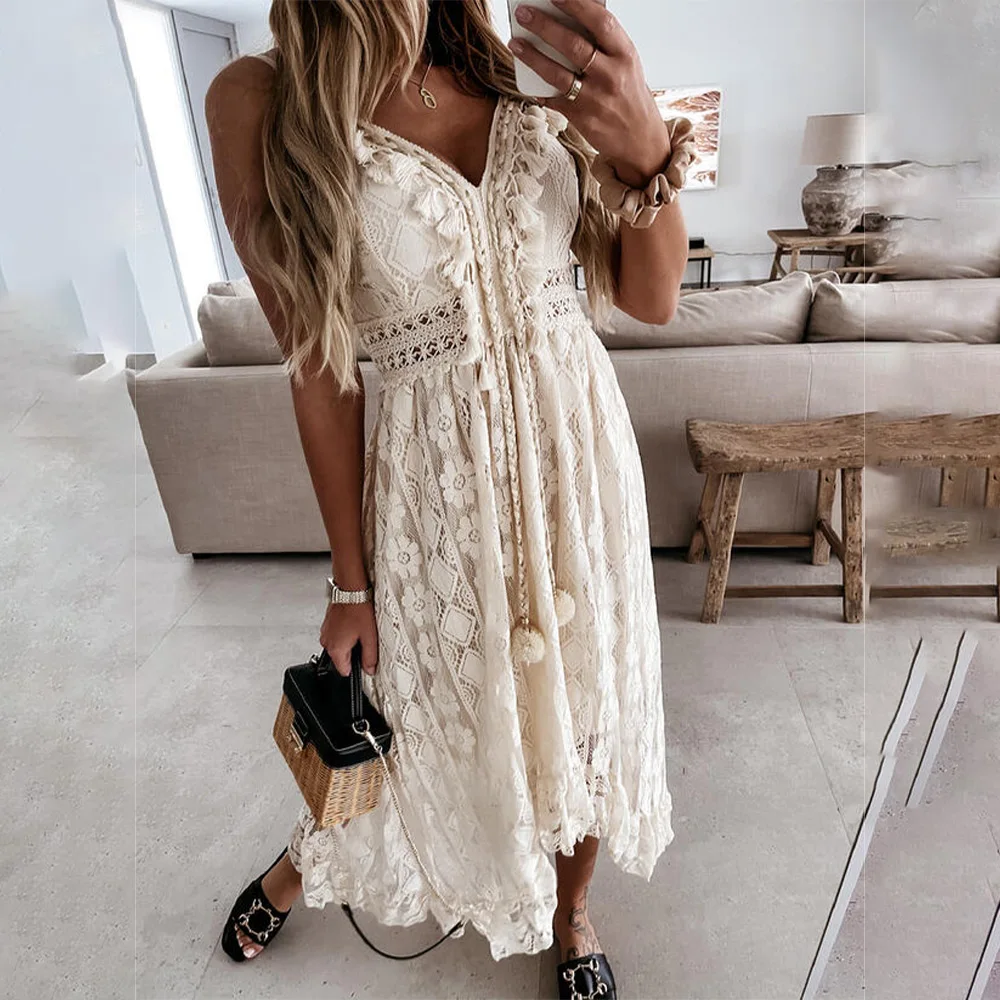 Vintage Ruffles Solid V-Neck Long Dress Women Lace Patchwork Dress Summer Sexy Ladies Sleeveless Slim Fit Waist Dresses D30
Vintage Ruffles Solid V-Neck Long Dress Women Lace Patchwork Dress Summer Sexy Ladies Sleeveless Slim Fit Waist Dresses D30