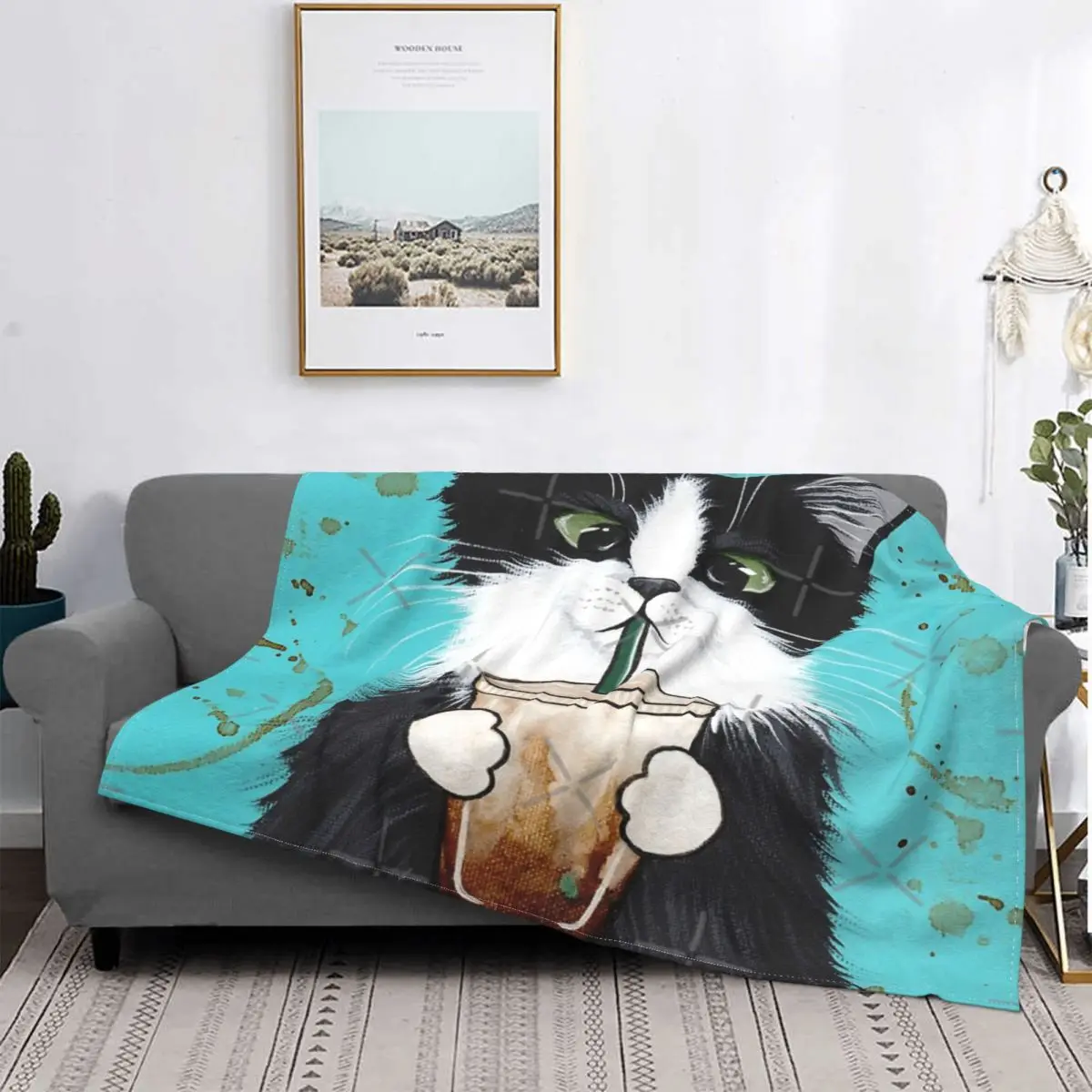 Esmoquin de gato con café helado, manta, colcha para cama, sofá a cuadros, manta de muselina de felpa de Anime, colchas de veran 
Esmoquin de gato con café helado, manta, colcha para cama, sofá a cuadros, manta de muselina de felpa de Anime, colchas de veran