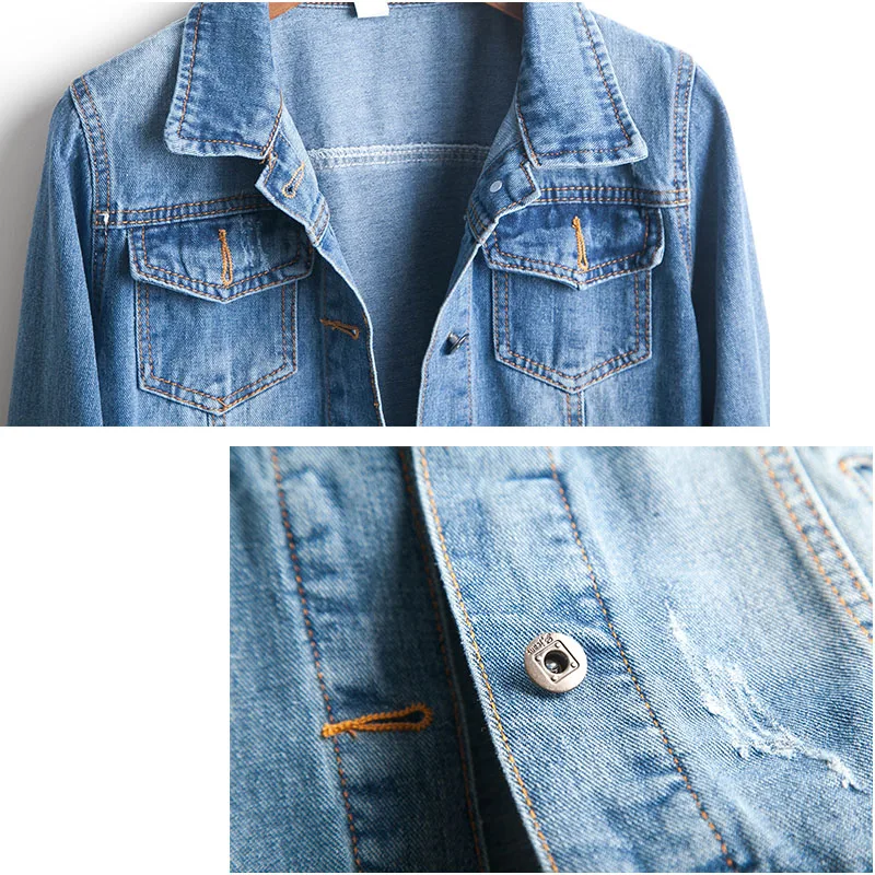 Plus Size Ripped Hole Cropped Jean Jacket 5Xl Light Blue Bomber Short Denim Jackets Jaqueta Long Sleeve Casual Jeans Coat Female
Plus Size Ripped Hole Cropped Jean Jacket 5Xl Light Blue Bomber Short Denim Jackets Jaqueta Long Sleeve Casual Jeans Coat Female