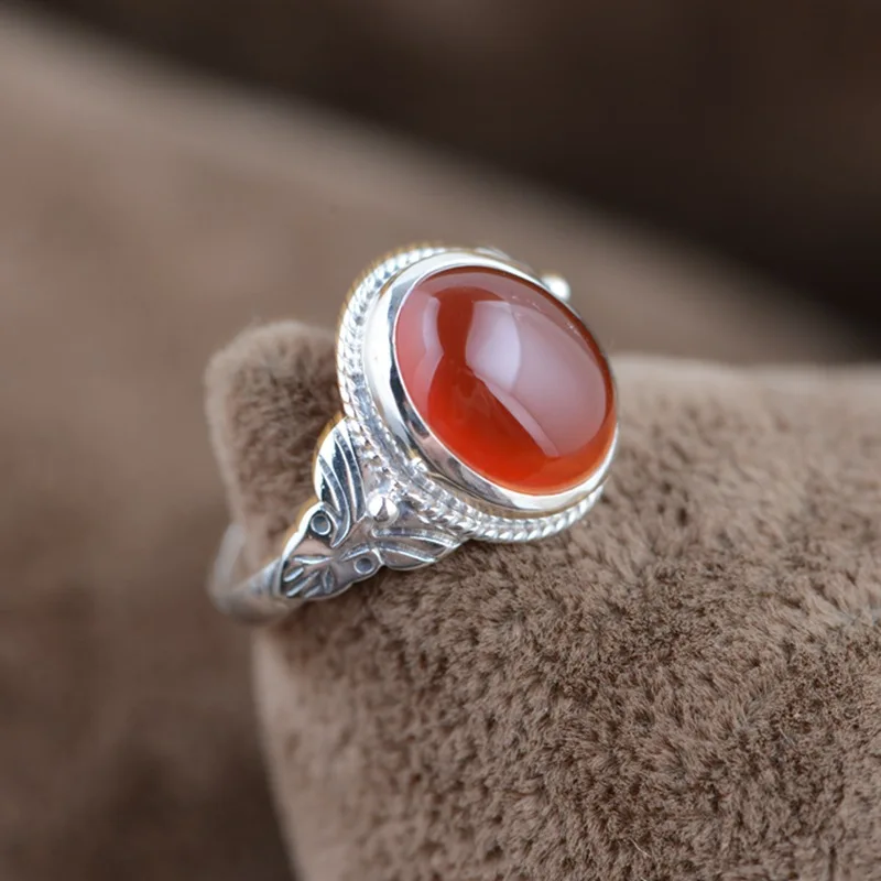 

FNJ серебро 925 пробы красное агатное кольцо для женщин ювелирное изделие 100% оригинал Чистое Серебро S925 Стерлинговое кольцо рубин цветочный узор