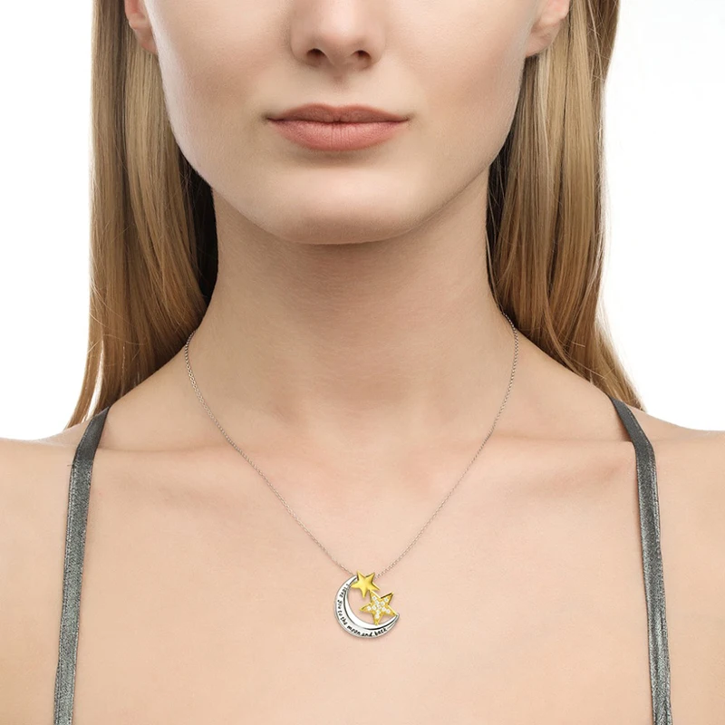 Strollgirl 925 Sterling Silver Gold Color Love You to the Moon and Back Chain Stars Moon Necklace for Women Fashion Jewelry Gift
Strollgirl 925 Sterling Silver Gold Color Love You to the Moon and Back Chain Stars Moon Necklace for Women Fashion Jewelry Gift