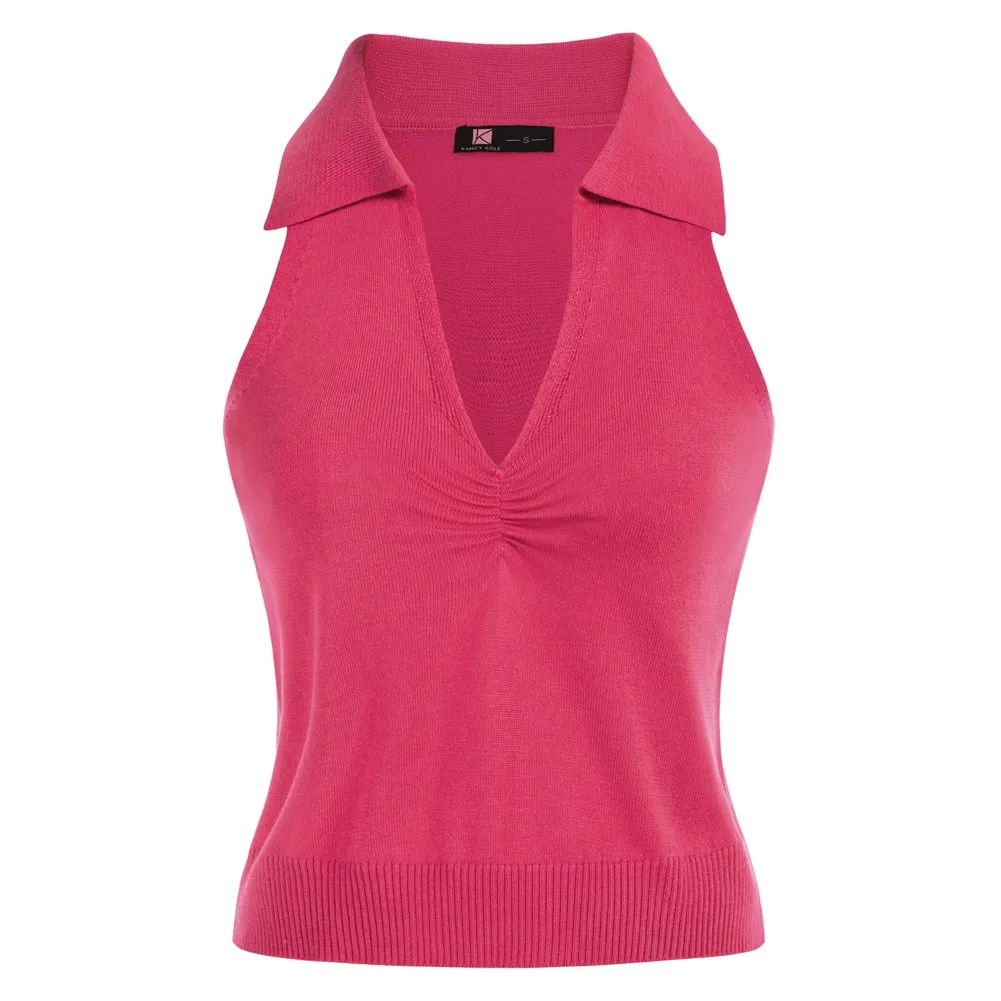 Kate Kaisn Women Lapel Collar Sweater Sleeveless V-Neck Ribbed Hem Knitwear Tops Sleeveless Lapel V-neck Vest Sweater
Kate Kaisn Women Lapel Collar Sweater Sleeveless V-Neck Ribbed Hem Knitwear Tops Sleeveless Lapel V-neck Vest Sweater