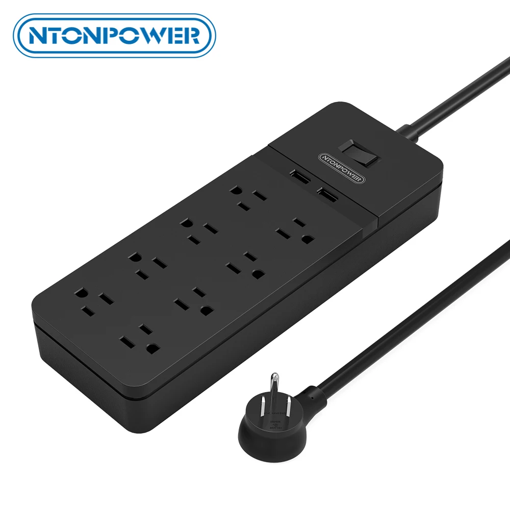 

NTONPOWER 1080J Surge Protector Power Strip Wall Mountable Multi Sockets US Flat Plug 8 Outlets 2 USB Ports For Dorm Room Home