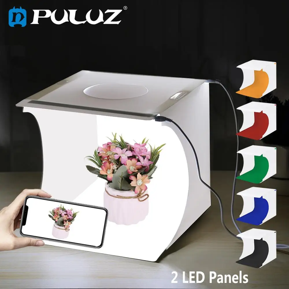 PULUZ фото светильник коробка 20 см 2LED Панель мини для съемок в фотостудии фон