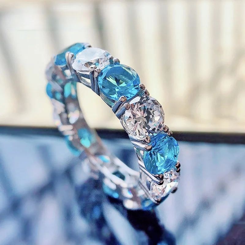 925 Sterling Silver Round Cut Aquamarine Topaz Diamond Finger Rings for Women Anniversary Cocktail Party Fine Jewelry 
925 Sterling Silver Round Cut Aquamarine Topaz Diamond Finger Rings for Women Anniversary Cocktail Party Fine Jewelry