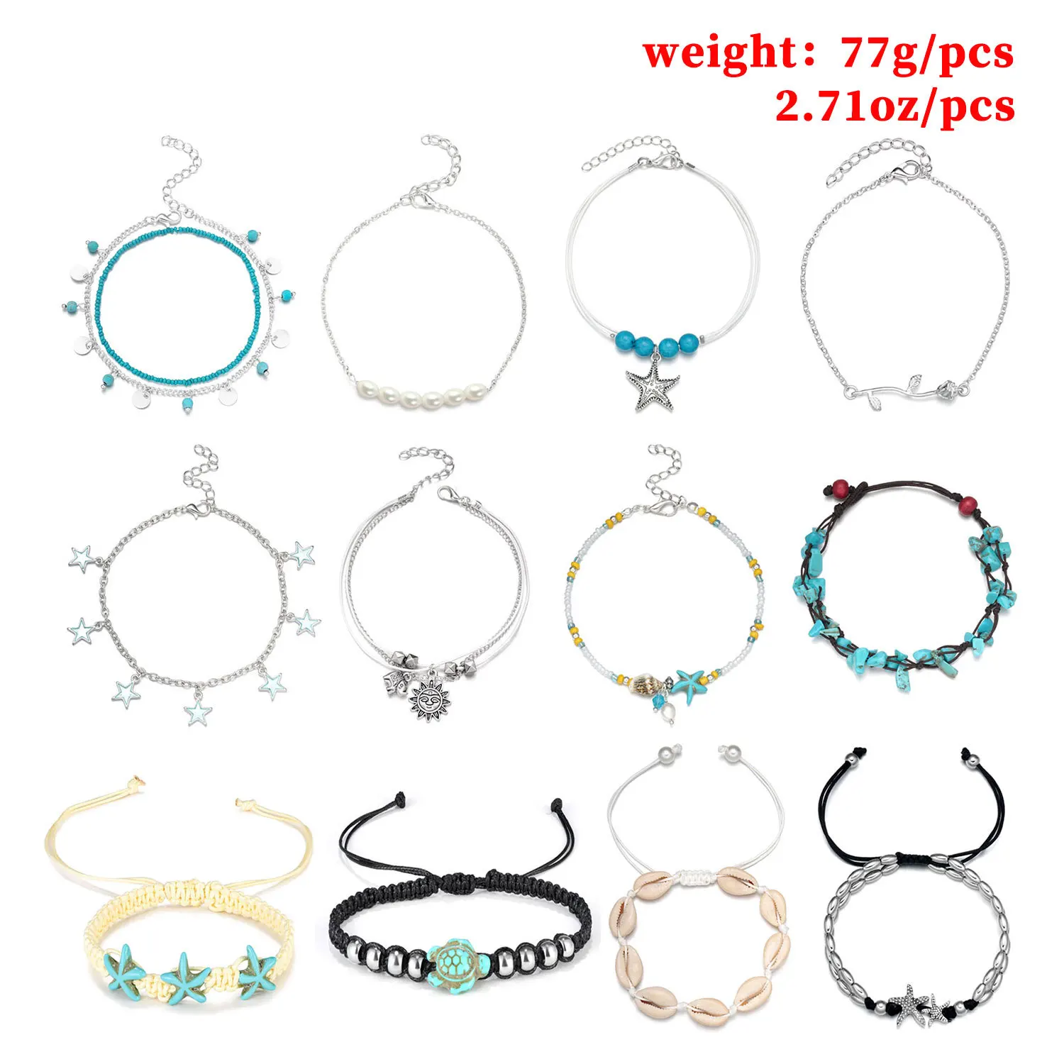 

16PCS Adjustable Beach Foot Chain Anklet Bracelet Ankle Chains Foot for Women Girls