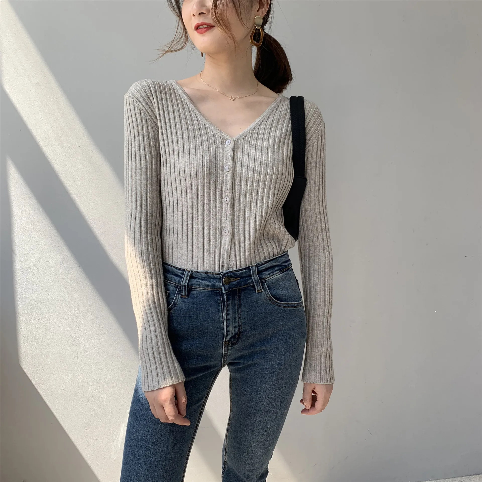 Cropped Cardigan Sexy Knitted Sweater V Neck Crop Top Female 2020 Women Sweaters Autumn Long Sleeve Jumper Winter |