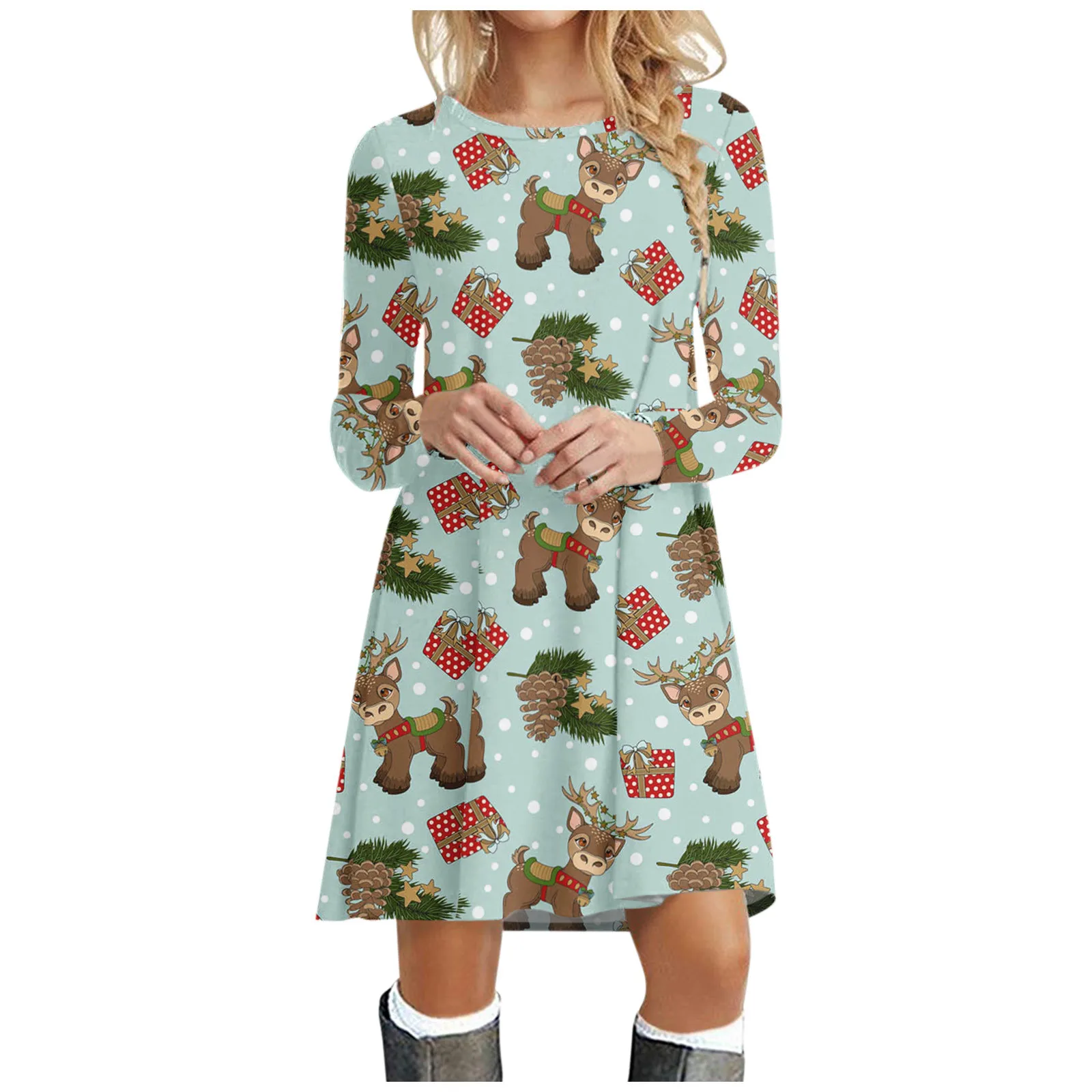 Mini Ladies T-shirt Sleeve Christmas Women O-Neck Dress Long Dress Casual Loose Swing Fashion Print Women's Dress
Mini Ladies T-shirt Sleeve Christmas Women O-Neck Dress Long Dress Casual Loose Swing Fashion Print Women's Dress