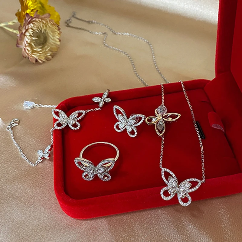 Jewelry Sets For Women Wedding Bridal 925 Sterling Silver Rings Earrings Bracelet Necklace Bowknot Butterfly High Carbon Diamond
Jewelry Sets For Women Wedding Bridal 925 Sterling Silver Rings Earrings Bracelet Necklace Bowknot Butterfly High Carbon Diamond