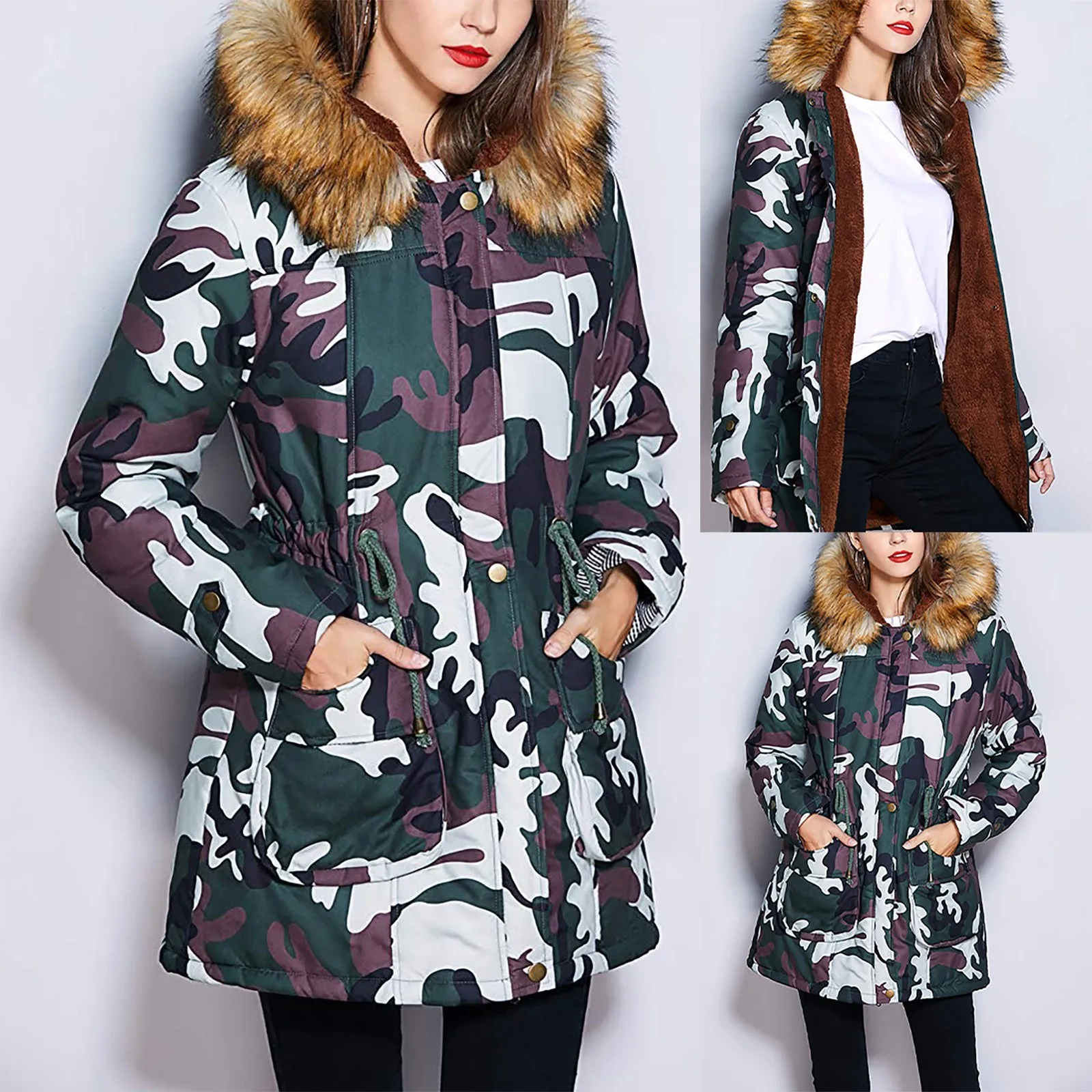 Autumn And Winter Women Fashion Hooded Camouflage Mid-length Cotton Long Sleeve Plus Fleece Jacket Print long Sleeve 
Autumn And Winter Women Fashion Hooded Camouflage Mid-length Cotton Long Sleeve Plus Fleece Jacket Print long Sleeve
