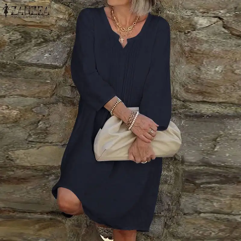 ZANZEA Women Autumn Elegant 3/4 Sleeve Work OL Dress Casual Pleated Knee-length Sundress Loose Solid Color Cotton Shirt Vestidos
ZANZEA Women Autumn Elegant 3/4 Sleeve Work OL Dress Casual Pleated Knee-length Sundress Loose Solid Color Cotton Shirt Vestidos