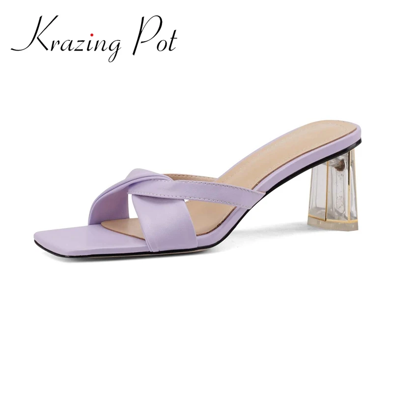 Krazing pot square toe high heels crystal heel concise style modern energy mules slip on summer women outside slipper shoes L12 
Krazing pot square toe high heels crystal heel concise style modern energy mules slip on summer women outside slipper shoes L12