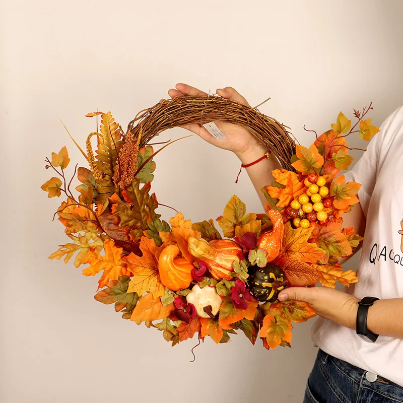 Simulation Maple Leaf Pumpkin Decoration Garland Wreath Autumn Colors Thanksgiving Late Autumn Home Decoration Door Hanging
Simulation Maple Leaf Pumpkin Decoration Garland Wreath Autumn Colors Thanksgiving Late Autumn Home Decoration Door Hanging