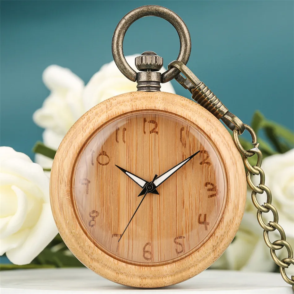Trendy New Bamboo Wood Quartz Pocket Watch Luminous Hands Arabic Numerals Dial Pendant Bronze Fob Men Wooden Pocket Clock Gift
Trendy New Bamboo Wood Quartz Pocket Watch Luminous Hands Arabic Numerals Dial Pendant Bronze Fob Men Wooden Pocket Clock Gift