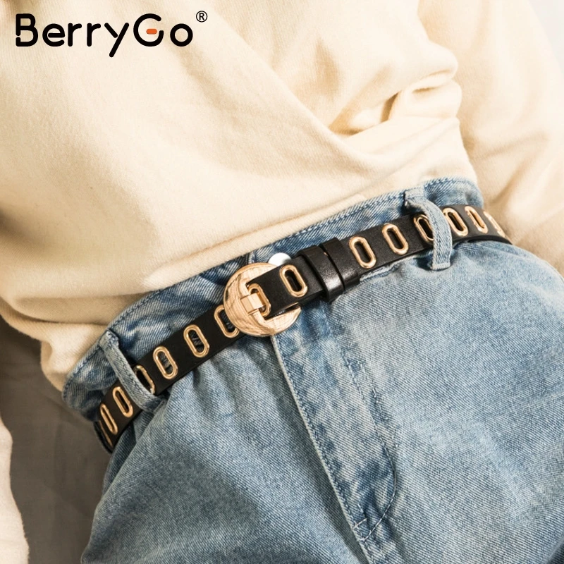 Женский пояс для брюк BerryGo однотонный облегающий кожаный широкий Повседневный