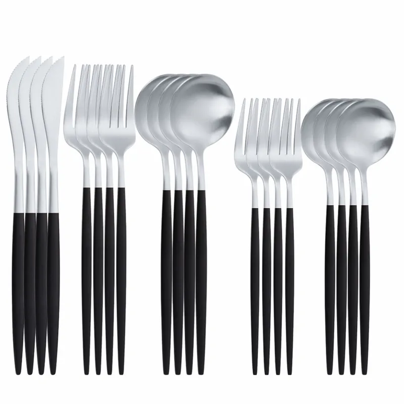 Matter Black Silver Dinnerware Set Knifes Forks Spoons Stainless Steel Cutlery Set Home Spoons Tableware Set Eco Friendly 20pcs
Matter Black Silver Dinnerware Set Knifes Forks Spoons Stainless Steel Cutlery Set Home Spoons Tableware Set Eco Friendly 20pcs
