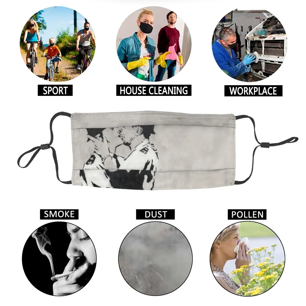 Banksy Kissing Coppers Non-Disposable Unisex Face Mask Street Art Graffiti Dustproof Protection Cover Respirator Mouth-Muffle 
Banksy Kissing Coppers Non-Disposable Unisex Face Mask Street Art Graffiti Dustproof Protection Cover Respirator Mouth-Muffle