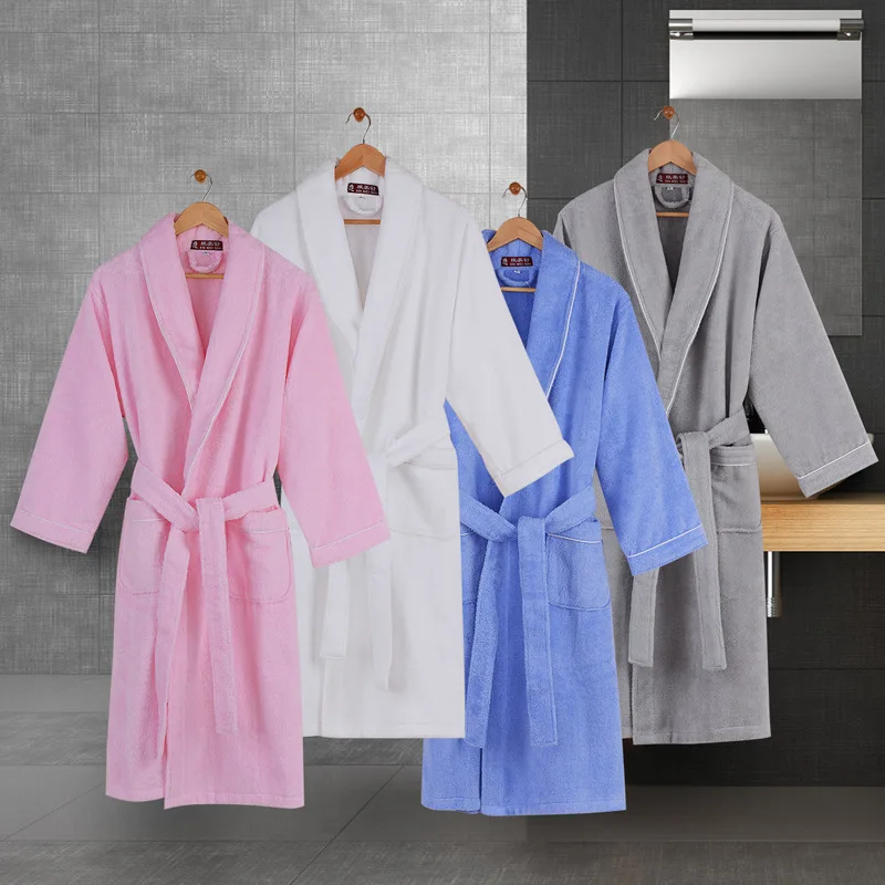 100% Cotton Warp Knitting Cotton Bathrobe Men And Women Nightwear Autumn Winter Thickening Lovers Hotel Night Gown Nightie
100% Cotton Warp Knitting Cotton Bathrobe Men And Women Nightwear Autumn Winter Thickening Lovers Hotel Night Gown Nightie