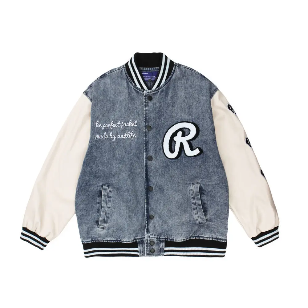 Letter embroidered sleeve stitched denim jacket fashion brand loose stand collar baseball suit fashion brand casual coat
Letter embroidered sleeve stitched denim jacket fashion brand loose stand collar baseball suit fashion brand casual coat