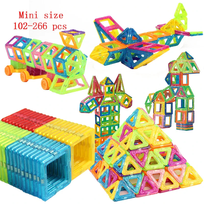 

102-266pcs Magnet Plastic Building Block Toys Color Transparent MINI Size Triangle Square Ferris Wheel Toys Gift For Boys Girl