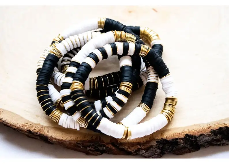 10Pcs 8mm Gold Copper Sheets Black White Color Polymer Clay Disc Heishi Beads Elastic Stretch Bracelet Women Summer Boho Jewelry
10Pcs 8mm Gold Copper Sheets Black White Color Polymer Clay Disc Heishi Beads Elastic Stretch Bracelet Women Summer Boho Jewelry