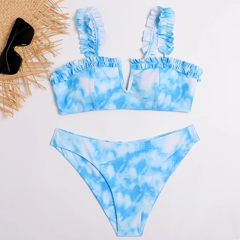 New Sexy Micro Swimsuit Women V Neck White Blue Swimwear Ruffle Bikini Set Tie Dye Beach Biquini Female Summer May Bathing Suit
New Sexy Micro Swimsuit Women V Neck White Blue Swimwear Ruffle Bikini Set Tie Dye Beach Biquini Female Summer May Bathing Suit
