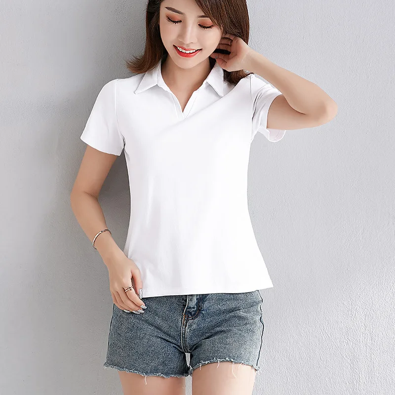 Cotton Women T-shirt POLO-SHIRT Short Sleeve women shirt All match Lady Top Black White Gray Yellow Shir
Cotton Women T-shirt POLO-SHIRT Short Sleeve women shirt All match Lady Top Black White Gray Yellow Shir