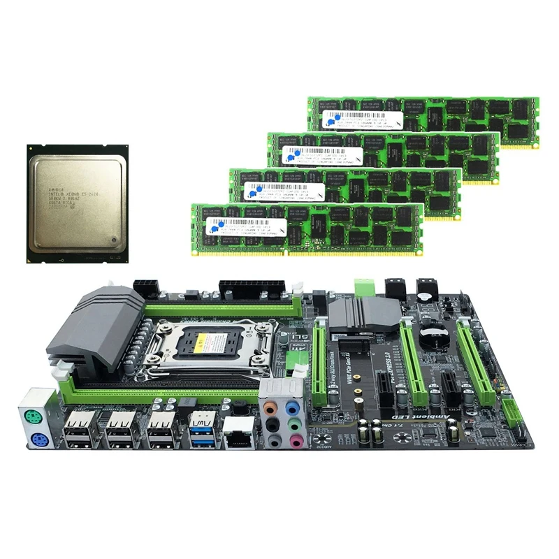 Материнская плата X79 LGA2011 Combo с процессором E5 2620 4-канальный 16 Гб (4x4гб) DDR3 ОЗУ 1333 МГц