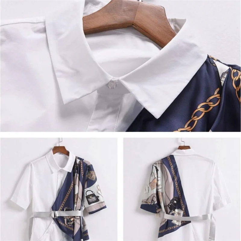 Asymmetric Long Chiffon Shirt Office Ladies Formal Business Blouse Print Lapel Belt Slim Elegant Half Sleeve Blusa Casual Shirt
Asymmetric Long Chiffon Shirt Office Ladies Formal Business Blouse Print Lapel Belt Slim Elegant Half Sleeve Blusa Casual Shirt