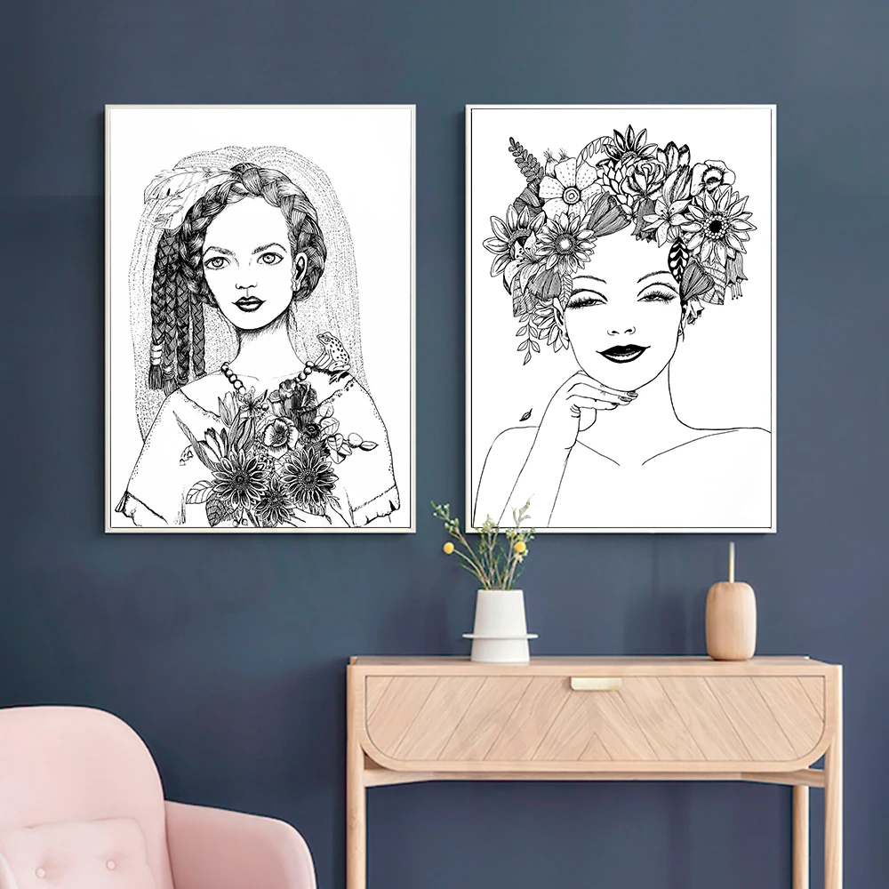 Abstract Garland Woman Wall Art Print Black and White Canvas Painting Flower Lady Pictures for Living Room Vintage Home Decor
Abstract Garland Woman Wall Art Print Black and White Canvas Painting Flower Lady Pictures for Living Room Vintage Home Decor