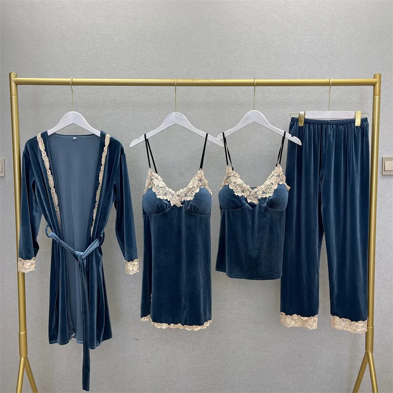 Burgundy Lace Trim Kimono Bathrobe Gown Sleepwear Sexy Velvet 4PCS Pajamas Set Nightgown Loose Home Clothes Intimate Lingerie
Burgundy Lace Trim Kimono Bathrobe Gown Sleepwear Sexy Velvet 4PCS Pajamas Set Nightgown Loose Home Clothes Intimate Lingerie