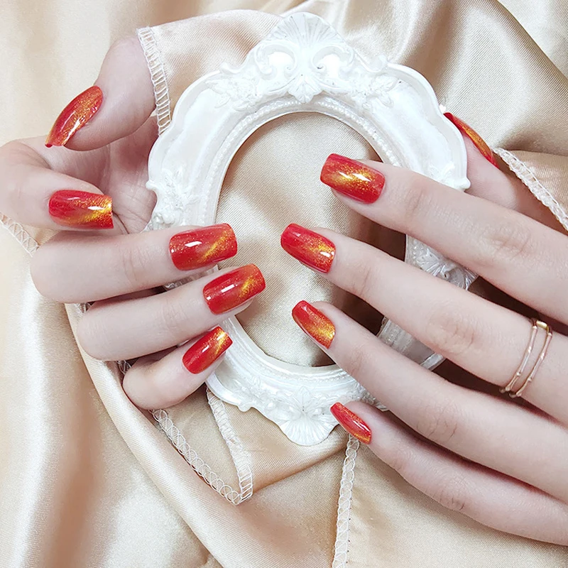 Hot Selling 24pcs/box Full Cover Fake Press On Nails Glossy Gradient Short Rectanglefalse Nail Big Red Cat Eye Fake Nails
Hot Selling 24pcs/box Full Cover Fake Press On Nails Glossy Gradient Short Rectanglefalse Nail Big Red Cat Eye Fake Nails