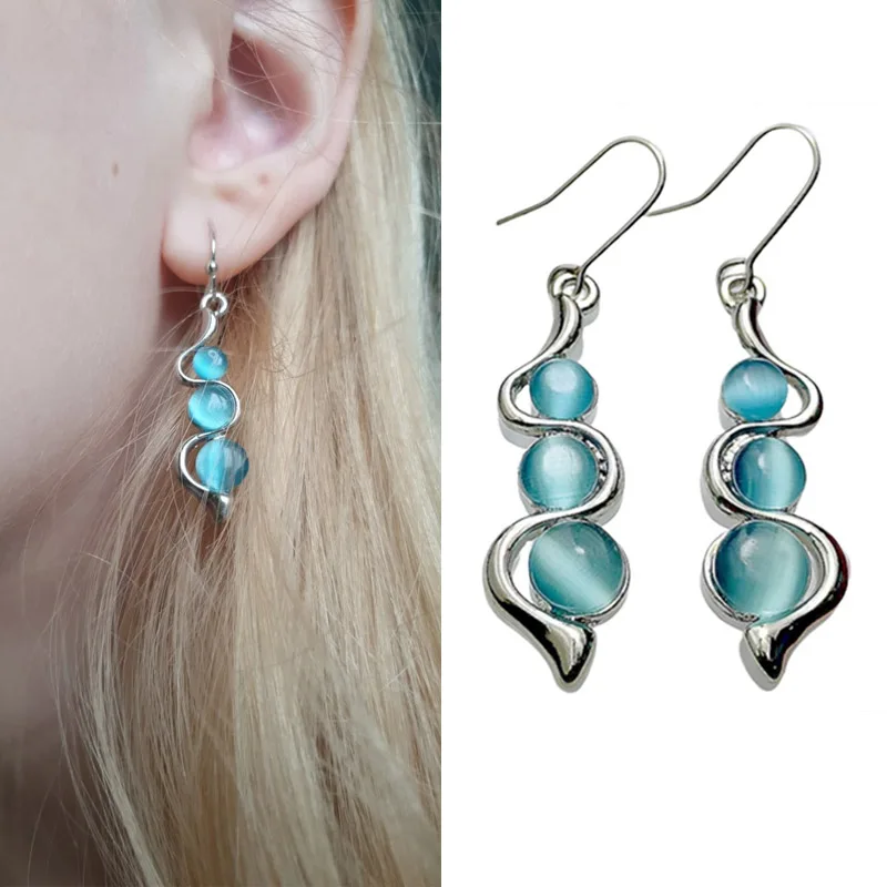 Fashion Beaded Earrings Resin Stone Blue Moonstone Dangle Long Jewelry Charm Silver Color Twist Hook Earring For Women
Fashion Beaded Earrings Resin Stone Blue Moonstone Dangle Long Jewelry Charm Silver Color Twist Hook Earring For Women