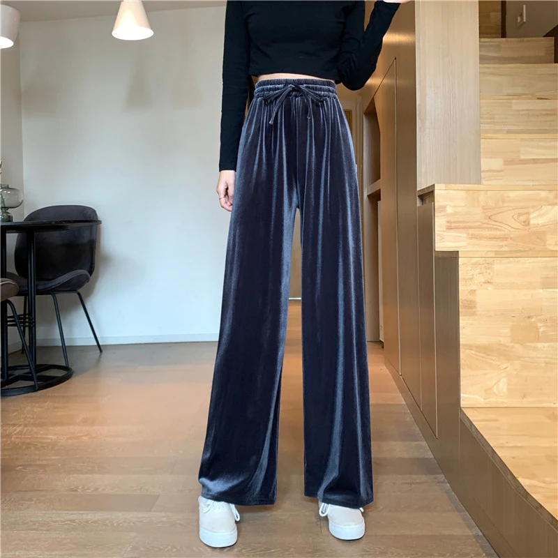 Classical Baggy Pleuche Wide Leg Pants Women Trendy Drawstring Stretchy High Waist Straight Leg Trousers Korean Style Solid Pant
Classical Baggy Pleuche Wide Leg Pants Women Trendy Drawstring Stretchy High Waist Straight Leg Trousers Korean Style Solid Pant