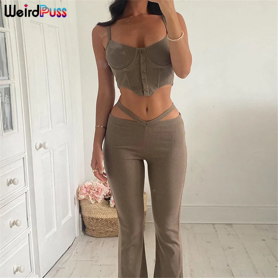 Weird Puss Y2K Elegant Office Lady 2021 Ribb 2Piece Set Women Tracksuit Tank Top+Low Waist Pants Casual Hot Street Matching Suit
Weird Puss Y2K Elegant Office Lady 2021 Ribb 2Piece Set Women Tracksuit Tank Top+Low Waist Pants Casual Hot Street Matching Suit