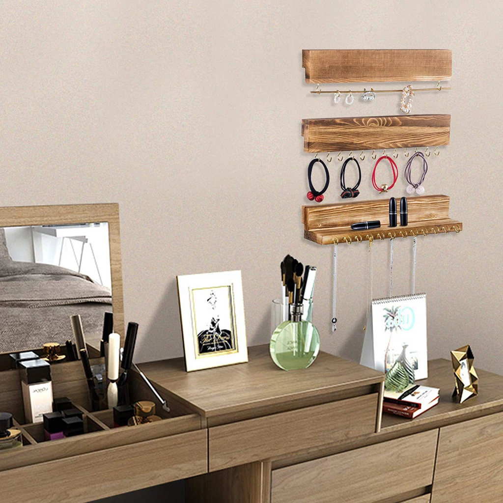 3Pcs Wall Mounted Jewelry Organizer, Rustic Wood Rack for Earring, Bracelet and Necklace Holder - Jewelry Hanger Rack Set
3Pcs Wall Mounted Jewelry Organizer, Rustic Wood Rack for Earring, Bracelet and Necklace Holder - Jewelry Hanger Rack Set