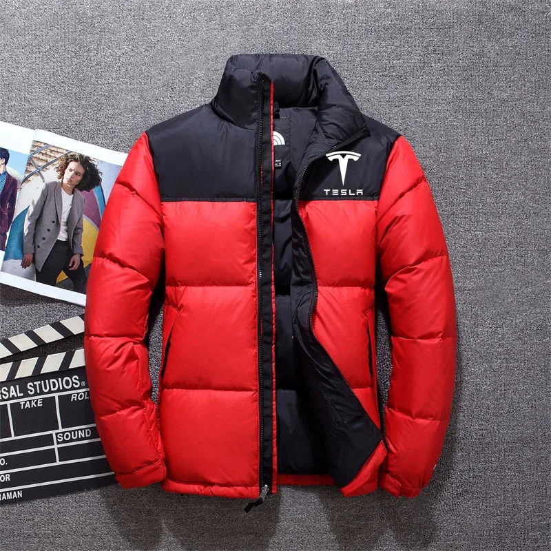 Thick warm winter new down jacket mens Tesla car logo print casual sports white duck Men's parka Patchwork men's cotton clothing 
Thick warm winter new down jacket mens Tesla car logo print casual sports white duck Men's parka Patchwork men's cotton clothing