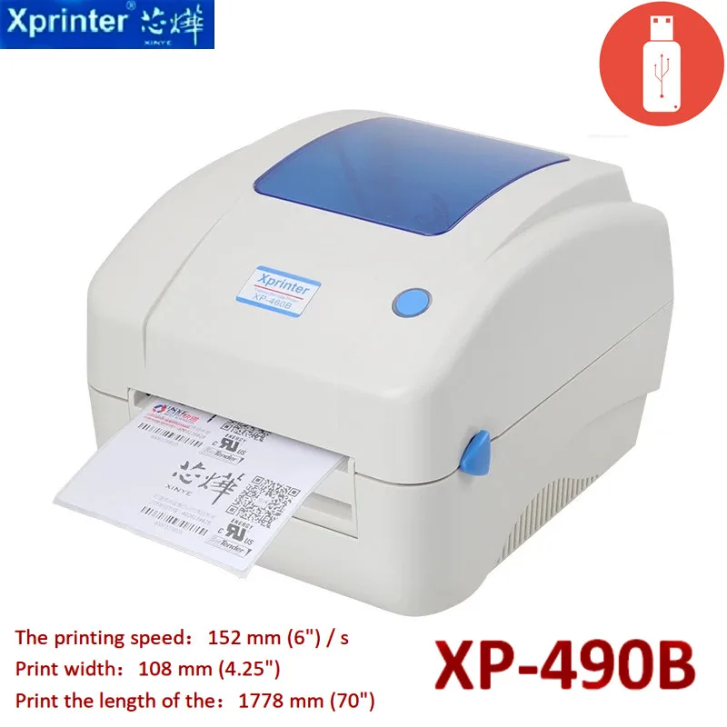 Xprinter XP-490B thermal label printer 4x6 High quality Direct Thermal max print width 108mm barcode printer
Xprinter XP-490B thermal label printer 4x6 High quality Direct Thermal max print width 108mm barcode printer