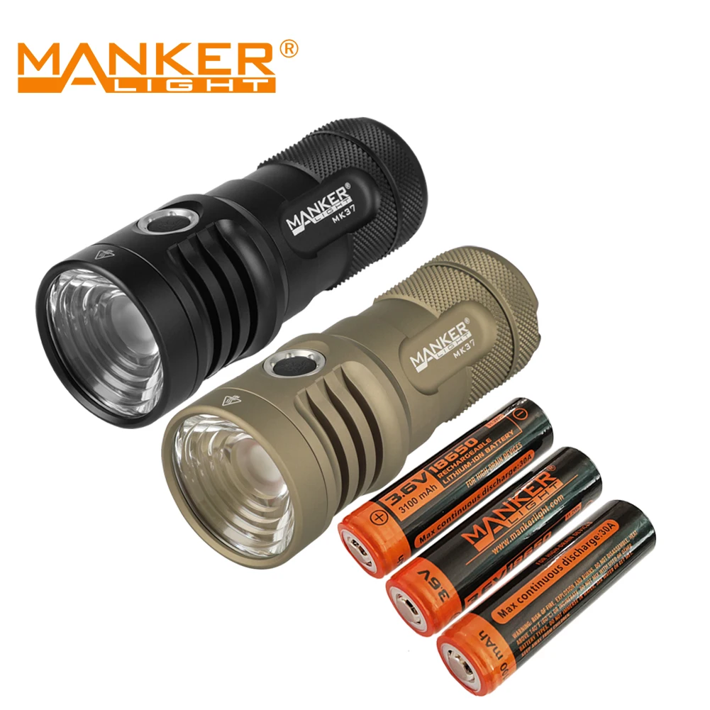Комплект: компактный легкий прожектор Manker MK37 + 3x перезаряжаемый литий ионный